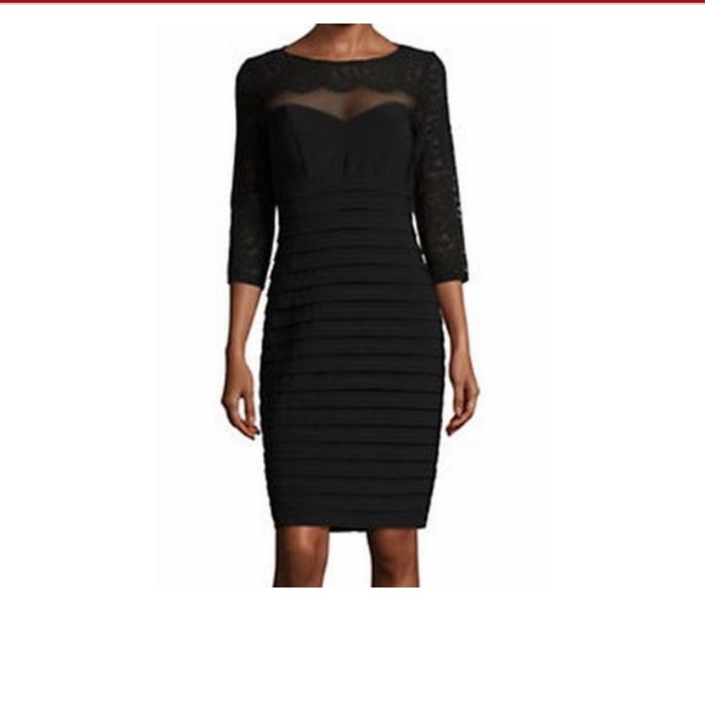 Xscape Women's Lace Trim Shutter Pleated Sheath